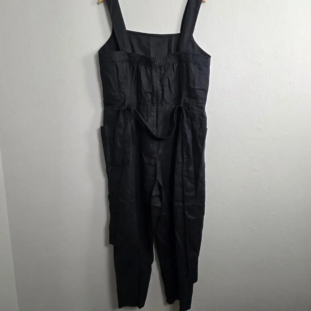 NEW Everlane The Utility Coverall Black Linen Jumpsuit Romper Plus 16